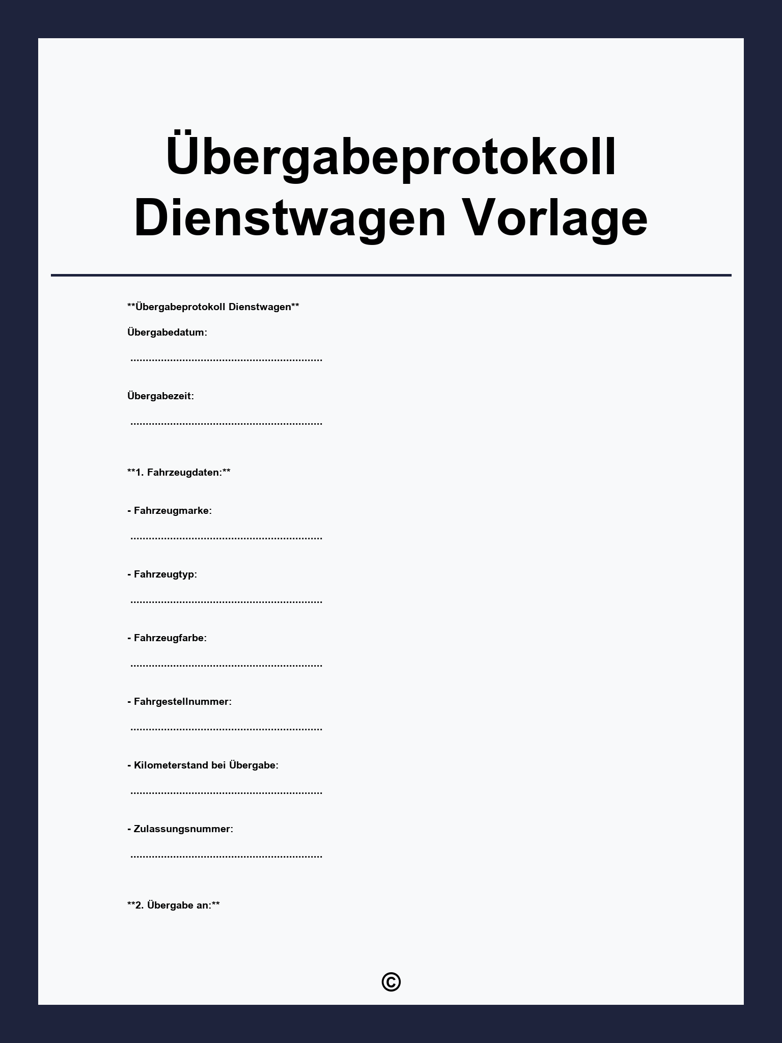 Übergabeprotokoll Dienstwagen Vorlage