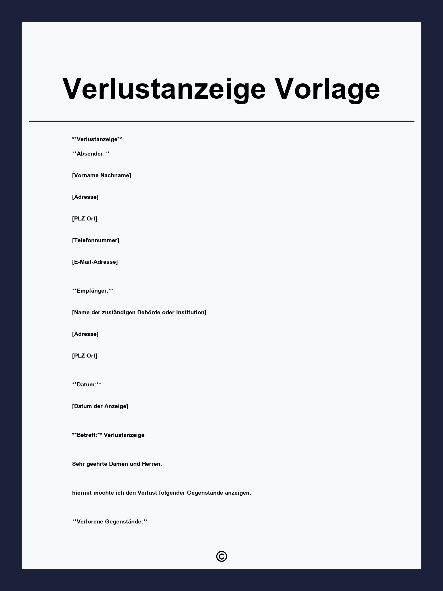 Verlustanzeige Vorlage
