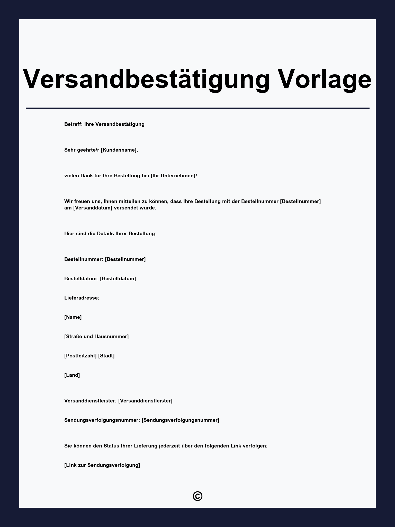Versandbestätigung Vorlage