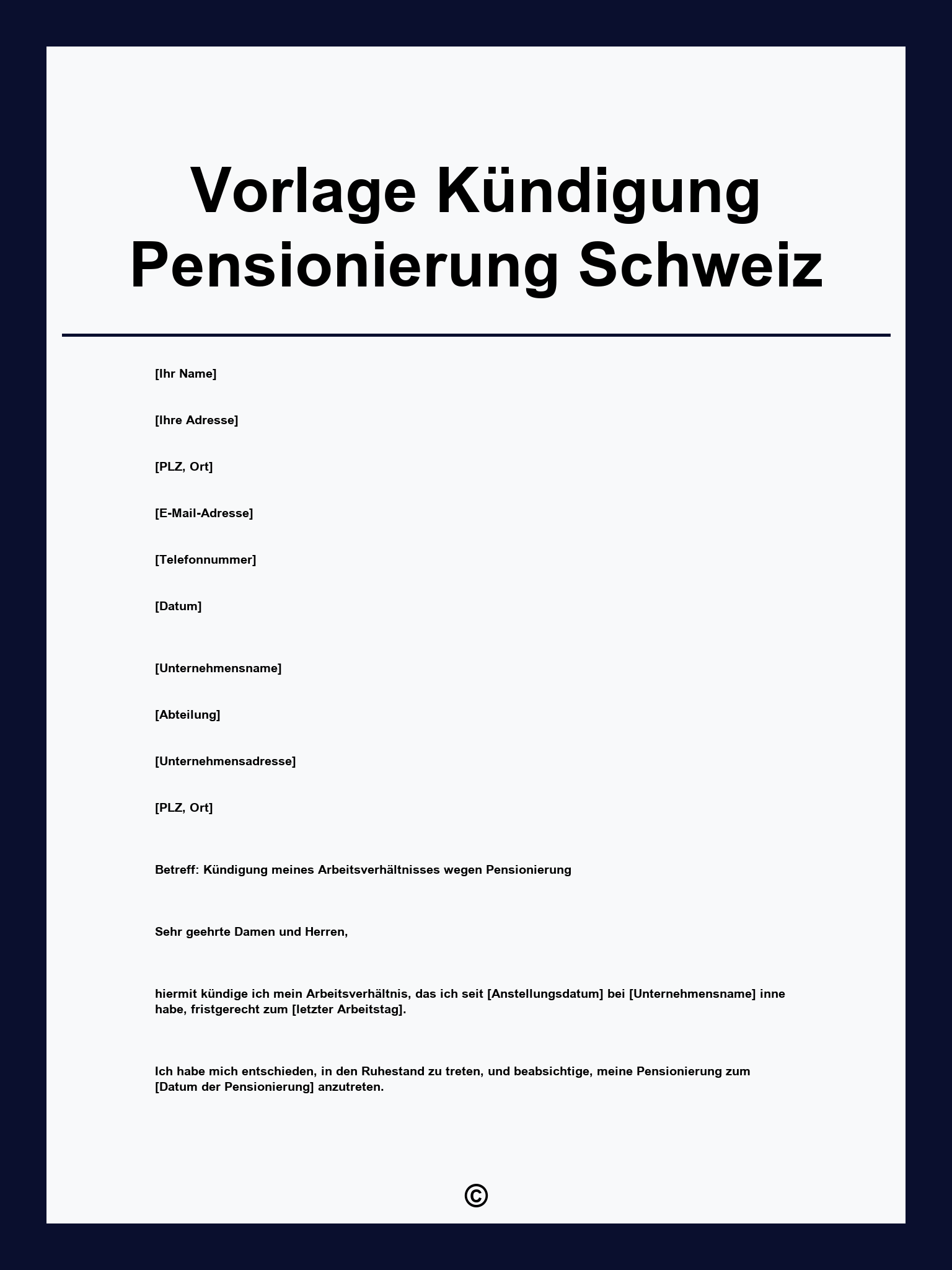 Vorlage Kündigung Pensionierung Schweiz