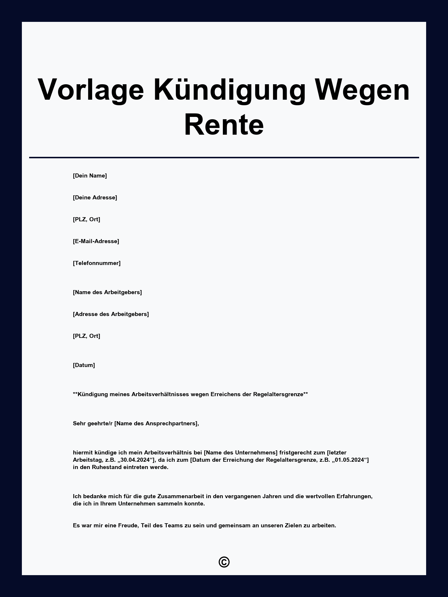 Vorlage K ndigung Wegen Rente