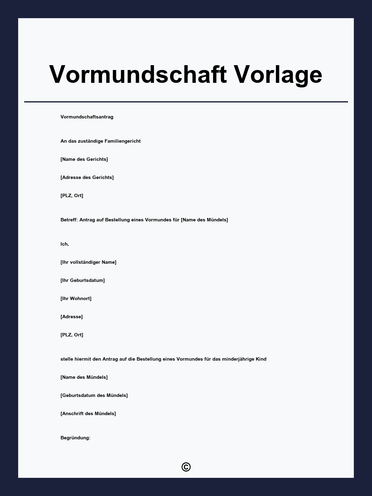 Vormundschaft Vorlage
