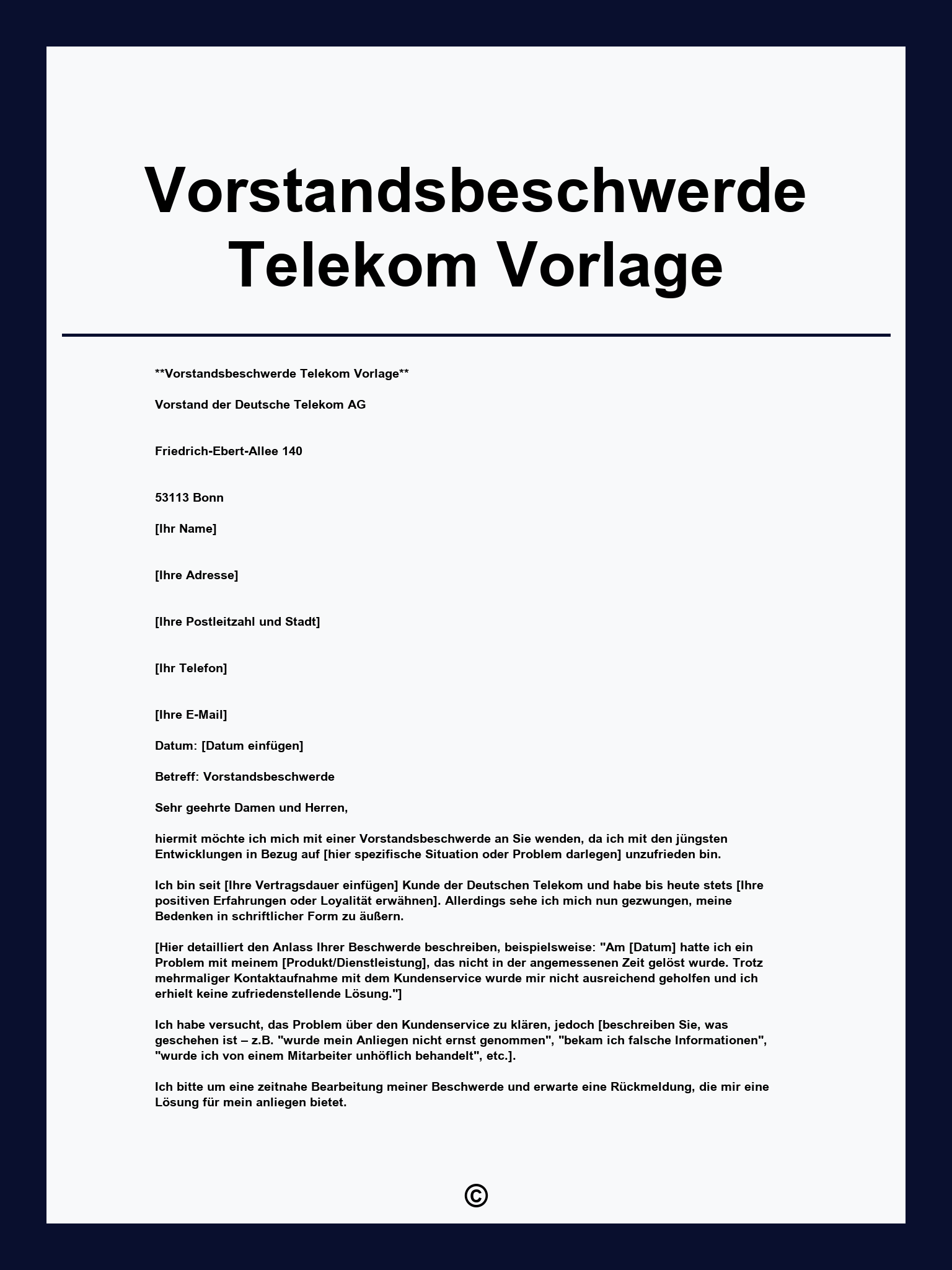 Vorstandsbeschwerde Telekom Vorlage