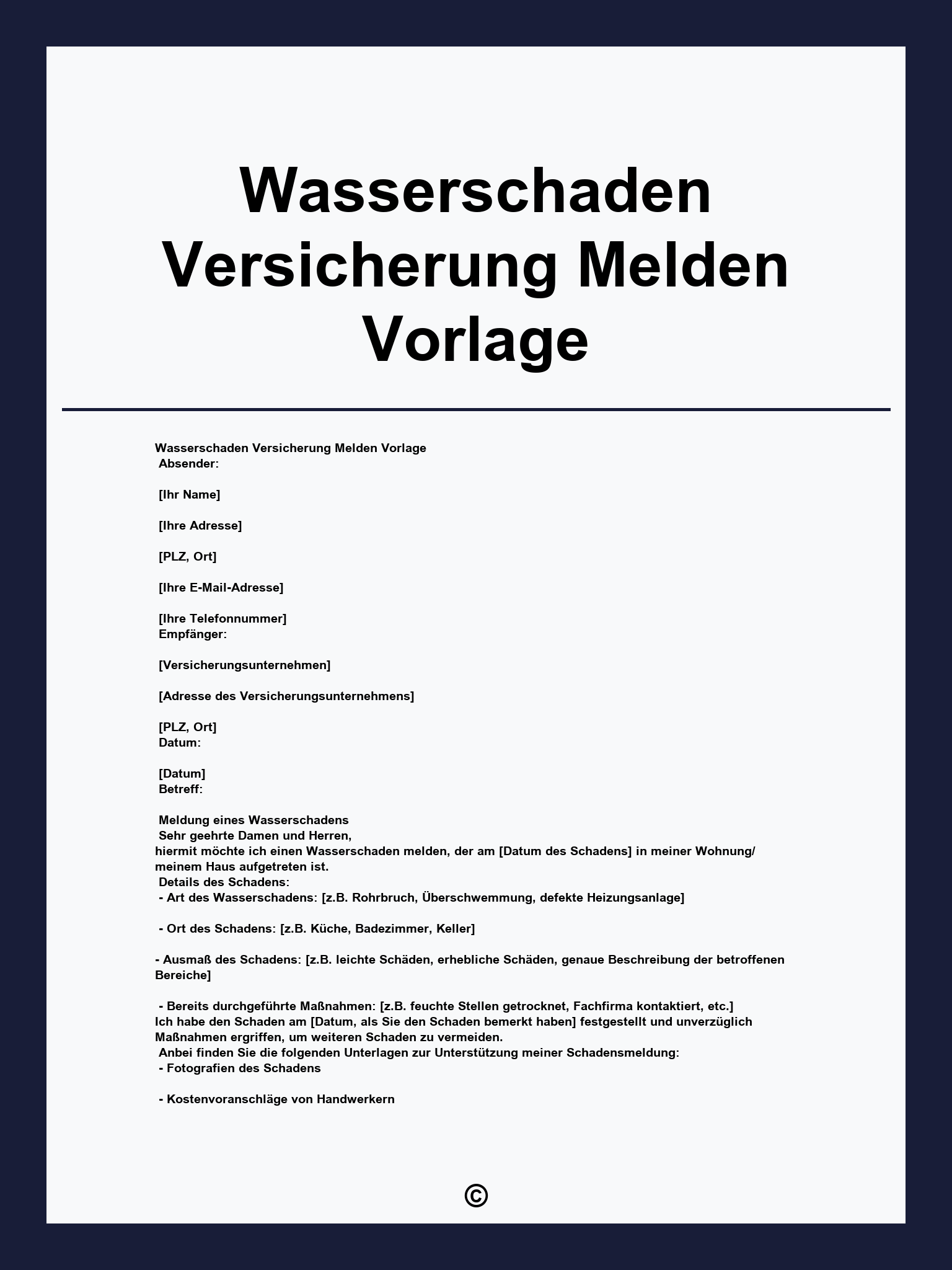 Wasserschaden Versicherung Melden Vorlage