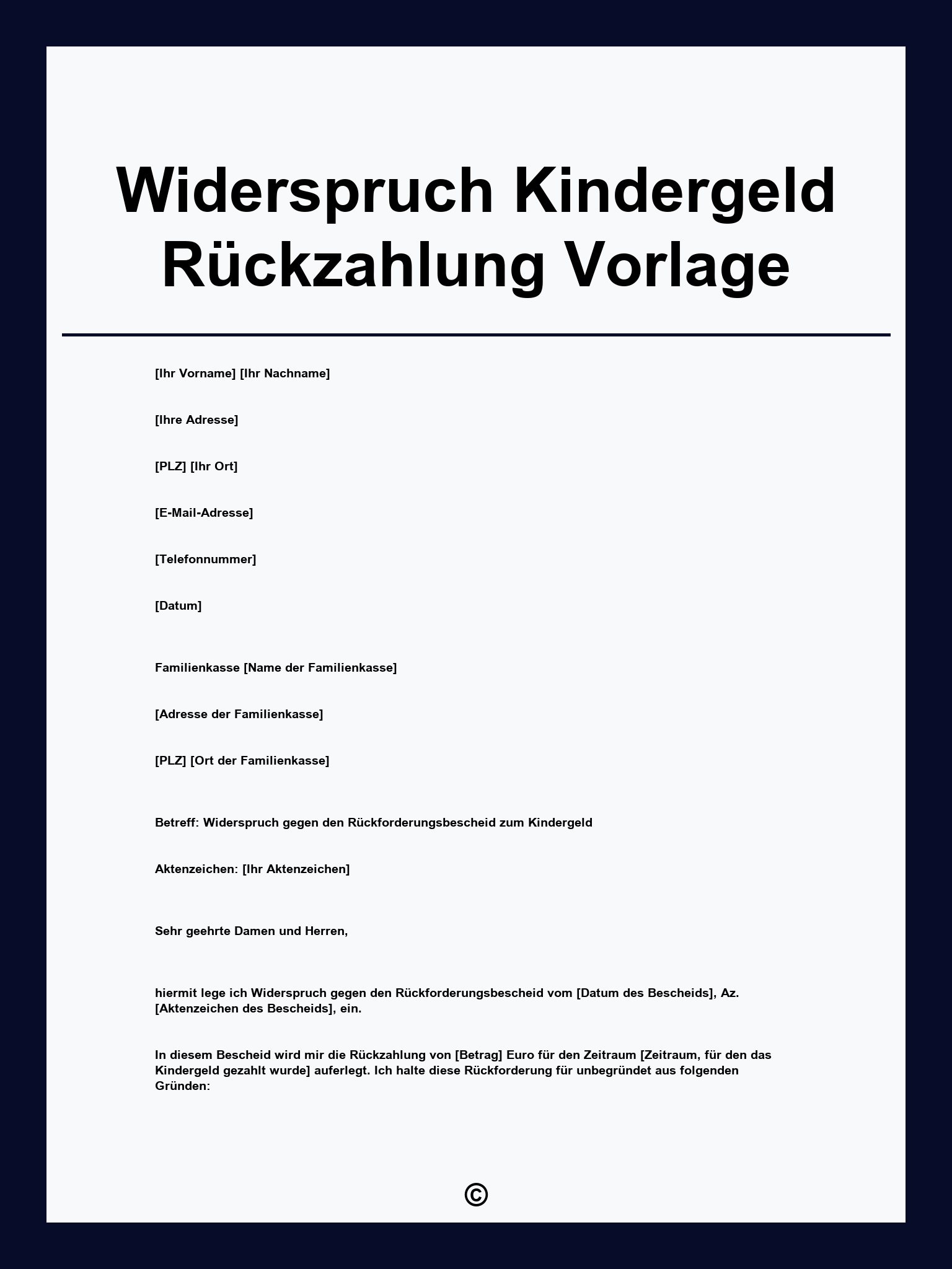 Widerspruch Kindergeld Rückzahlung Vorlage