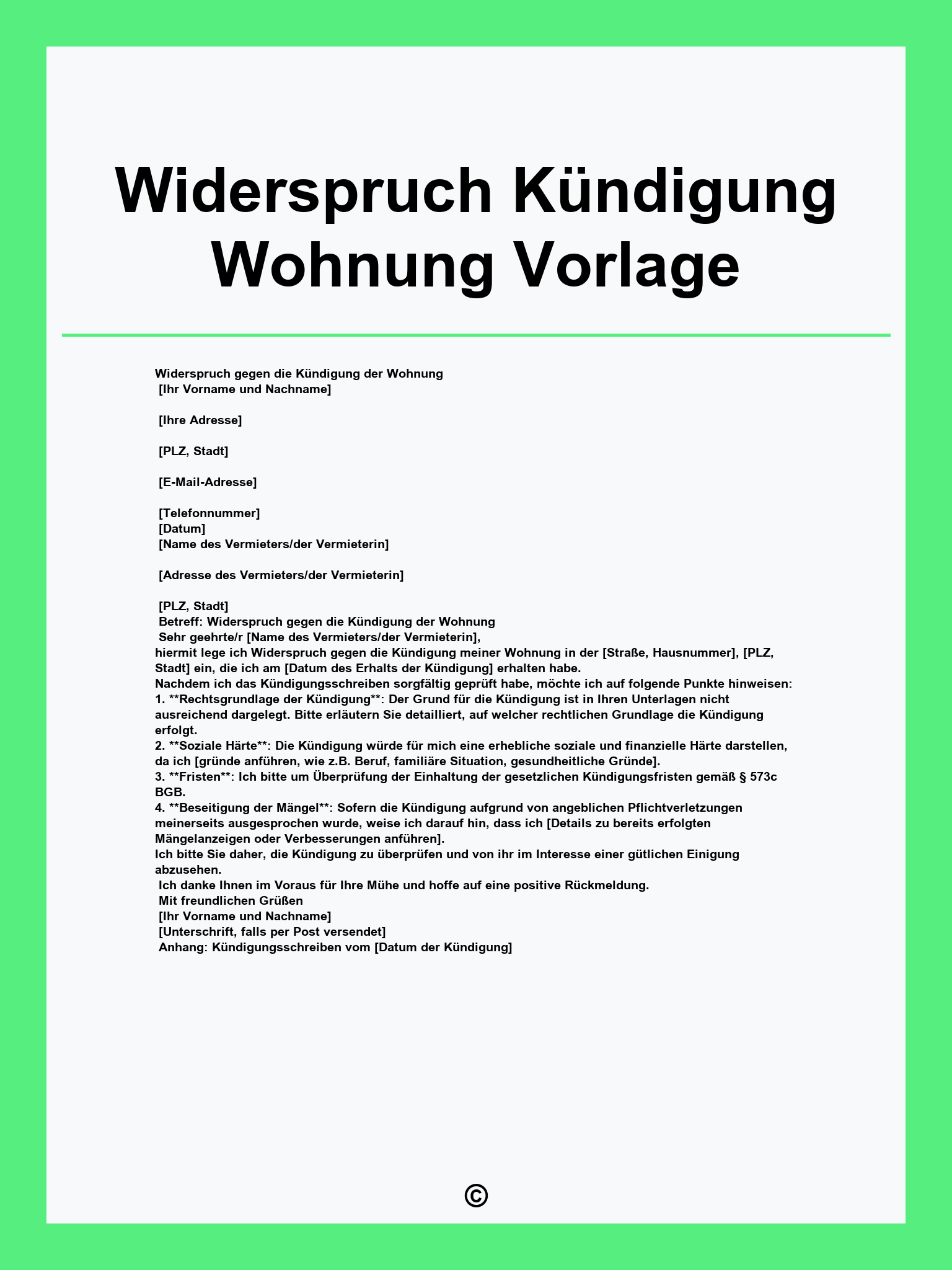 Widerspruch Kündigung Wohnung Vorlage