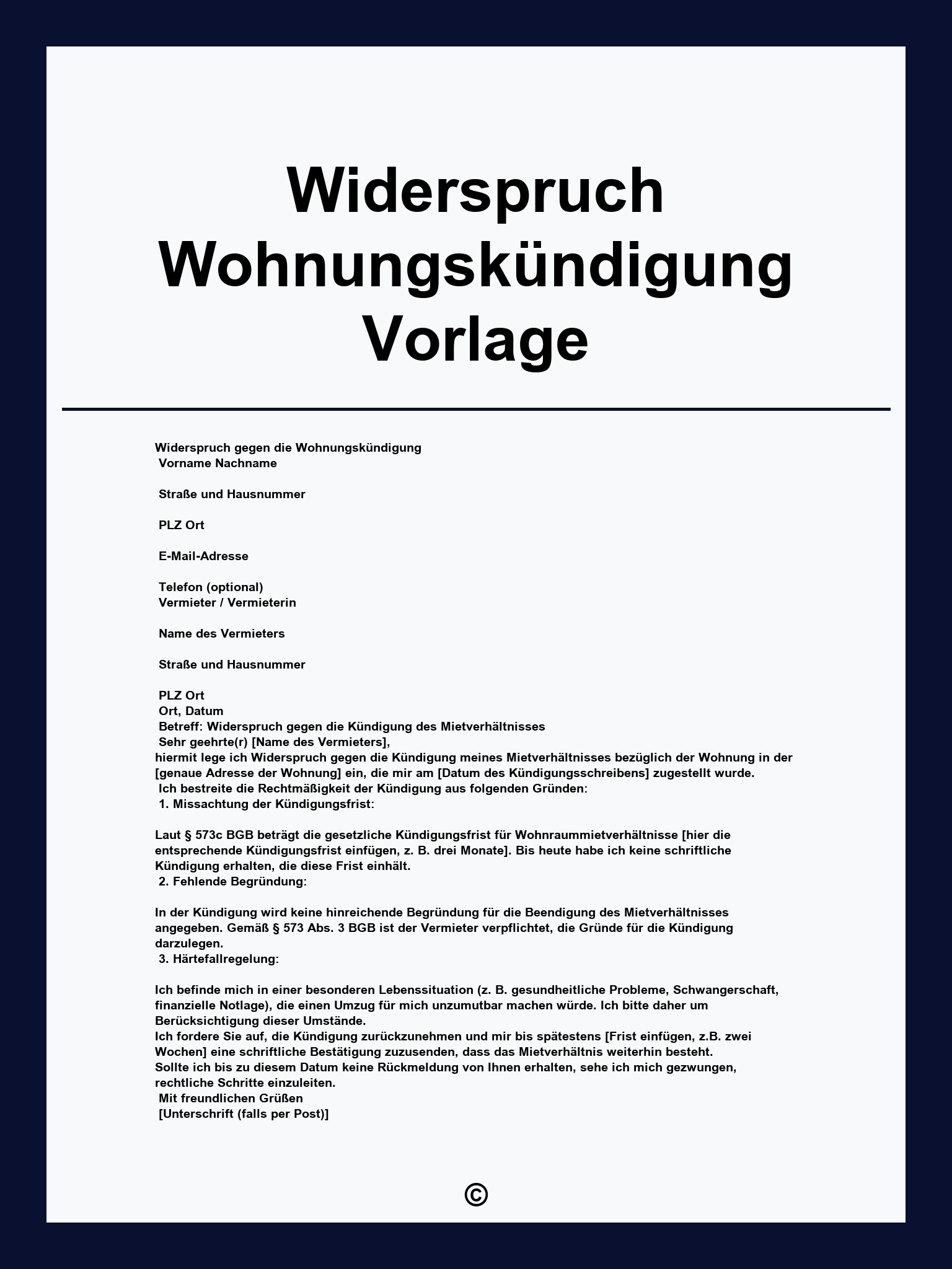 Widerspruch Wohnungskündigung Vorlage