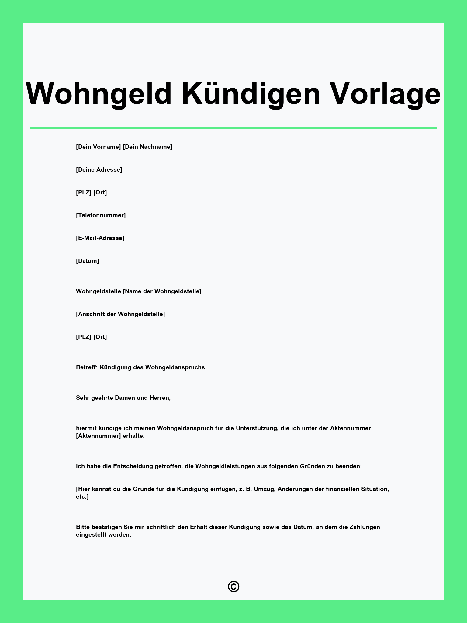 Wohngeld Kündigen Vorlage