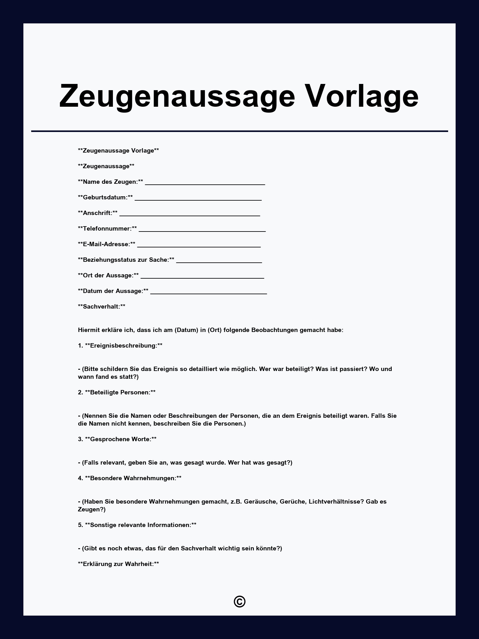 Zeugenaussage Vorlage