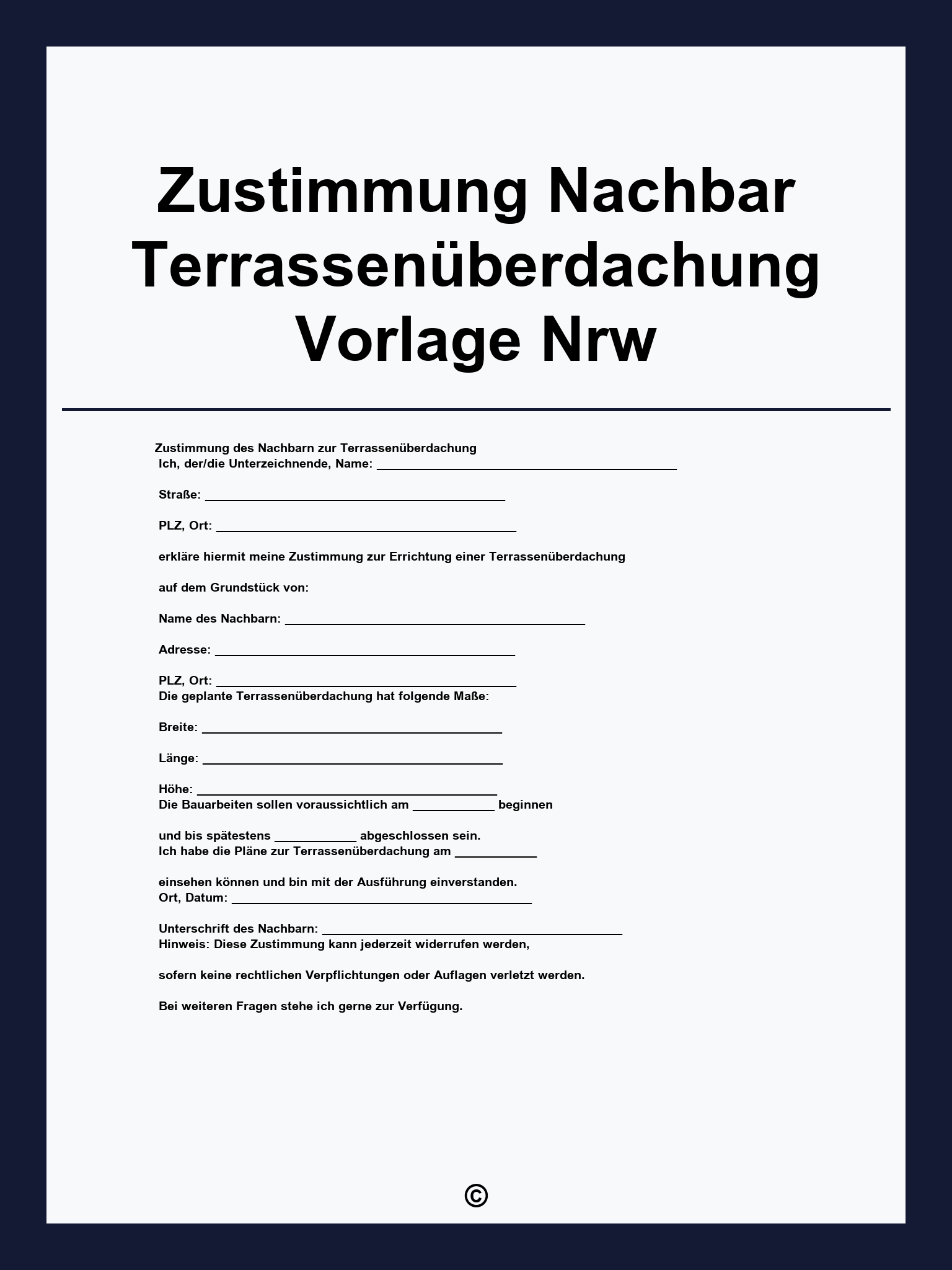 Zustimmung Nachbar Terrassenüberdachung Vorlage Nrw